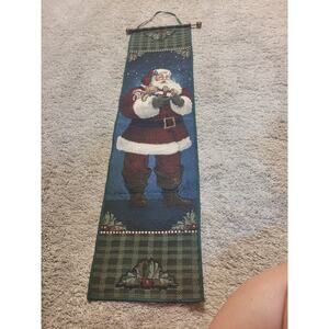 Vintage Christmas Santa Wall Hang Tapestry Banner Holiday Decor Rustic Farmhouse